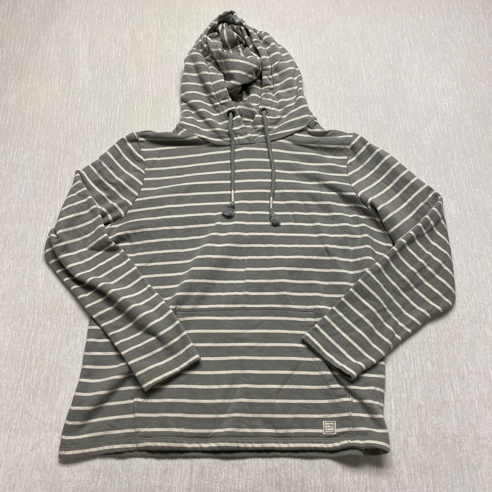 Fat Face Hoodie Womens Medium Gray White Knit Striped Kangaroo Pocket Pullover
